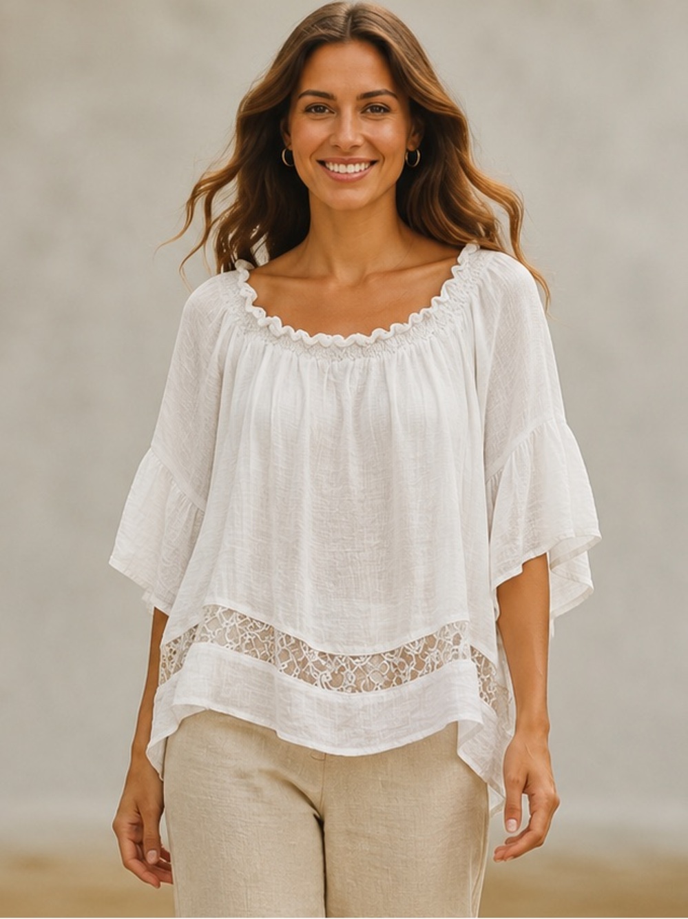 Thalia Sodi Boho White Lace-Trim Peasant Blouse - Picture 1 of 11